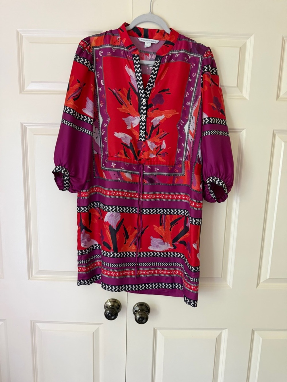 Diane Von Furstenberg Red and Purple Silk Floral Mini Dress